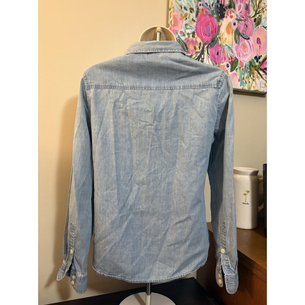 Per Se Women’s Chambray Button Down Shirt Small Light Wash Denim Long Sleeve - Picture 7 of 9